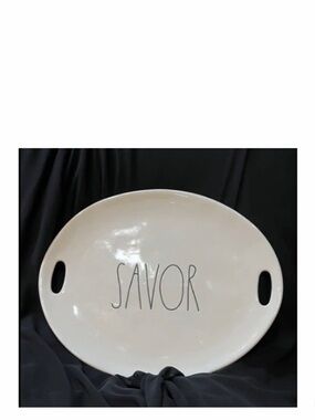 NEW Rae Dunn "SAVOR" Large Oval Ceramic Serving Platter with Handles